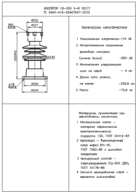 Изоляторы опорные стержневые C6-550 II-М УХЛ,Т1