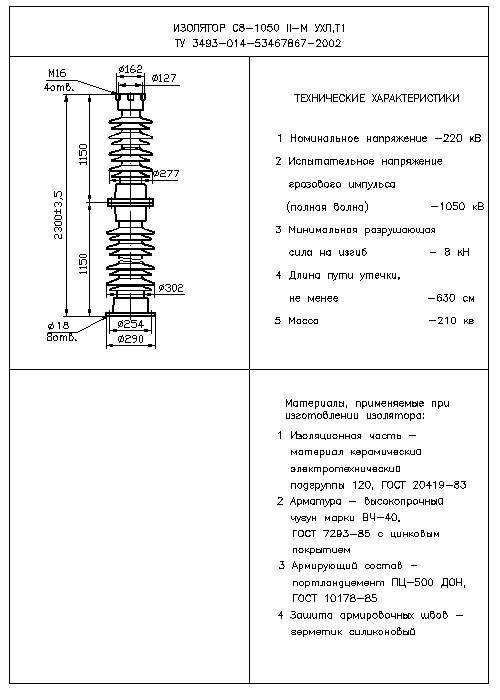Изоляторы опорные стержневые C8-1050 II-М УХЛ,Т1