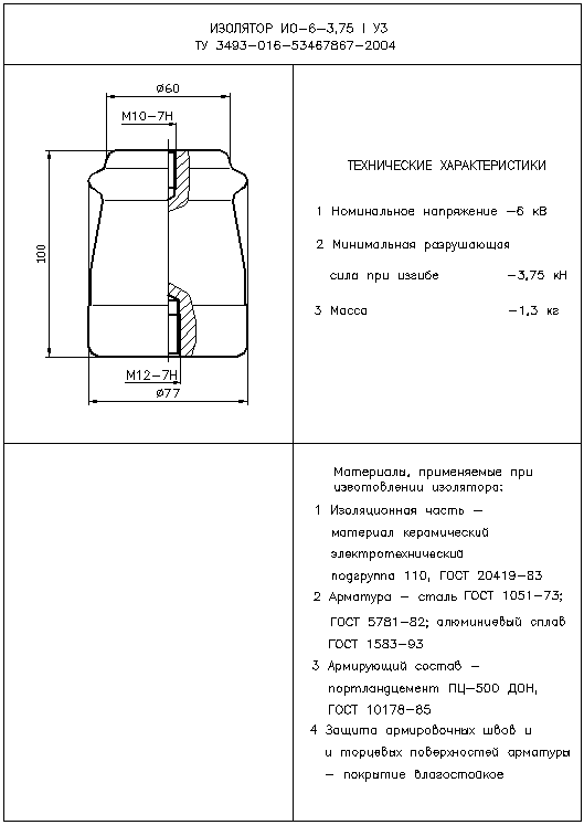 Изоляторы опорные армированные ИО-6-3,75 I;II У3