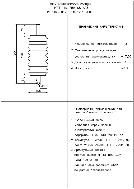 Тяги электроизолирующие ИТГР-10-750-65 У,Т3