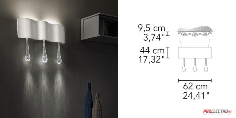 Ripple A3 Wall sconce светильник Masiero, LED 2x7W (Up) + LED 3x2W (Down)